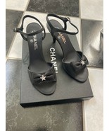 NIB 100% AUTH Chanel 15A G31051 Black Glitter Buffalo Leather Bow Sandals  - £391.58 GBP