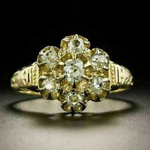 3CT Simulated Diamond Floral Vintage Art Deco Ring 14K Yellow Gold Plated Silver - $121.54