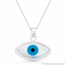 Evil Eye Mother-of-Pearl Luck Charm 925 Sterling Silver Necklace Pendant 19x20mm - £12.74 GBP+