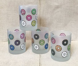 Rare Culver Ltd Donut Frosted Drinking Glass Set Of Four Novelty Whimsic... - £46.93 GBP