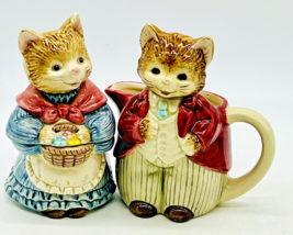 Otagiri Whiskers Mr and Mrs Cat Creamer Sugar Set Japan Vintage Sticker ... - $23.36