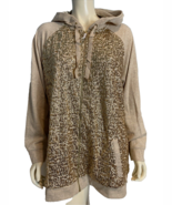 Isaac Mizrahi Live! Women&#39;s Beige Full Zip Hoodie With Gold Sequins 2X - $39.08 CAD
