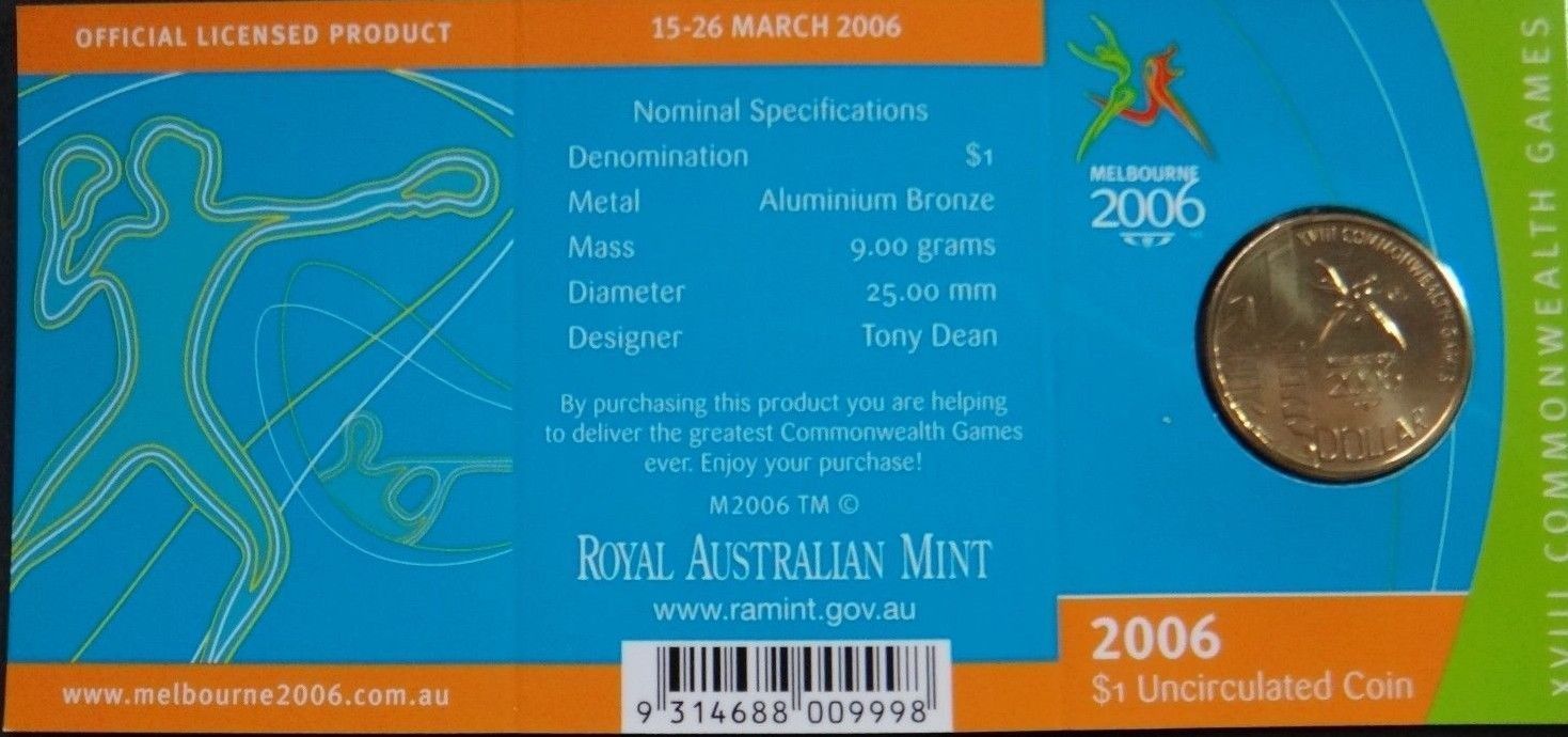 AUSTRALIA $1 MELBOURNE 2006 UNC COIN FROM RAM MINT IN COIN CARD - $18.49