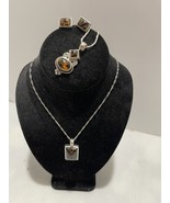 VINTAGE LOT OF 3pc Brown Tiger eye stone Sliver Necklace &amp; Rarrings - $33.33 CAD