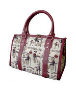  Personal Item Bag   Tapestry Duffle Bag Paris Theme Leather Trim Straps... - $1,411.25 MXN