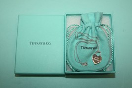 Retired Tiffany &amp; Co &quot;Love Match&quot; Heart Padlock Charm Pendant 16&quot; Chain Necklace - £179.34 GBP