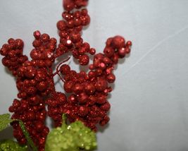 Unbranded Red Glittery Holly berries Green Glittery Leaves Decoration image 4