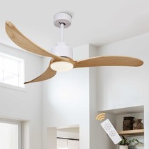 Ceiling Fan With Light 52 Inches, Modern 3 Wood Blades Ceiling Fan With Remote - £194.28 GBP