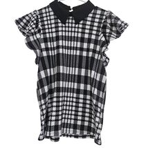 Misia Wmn Plaid Peter Pan Collar Ruffle Cap Sleeve Knit Preppy Dark Acad... - $19.99
