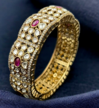 Indian Gold Plated Bollywood Style 1 Pcs Kada Bangles Bracelet CZ Jewelry Set - £96.90 GBP