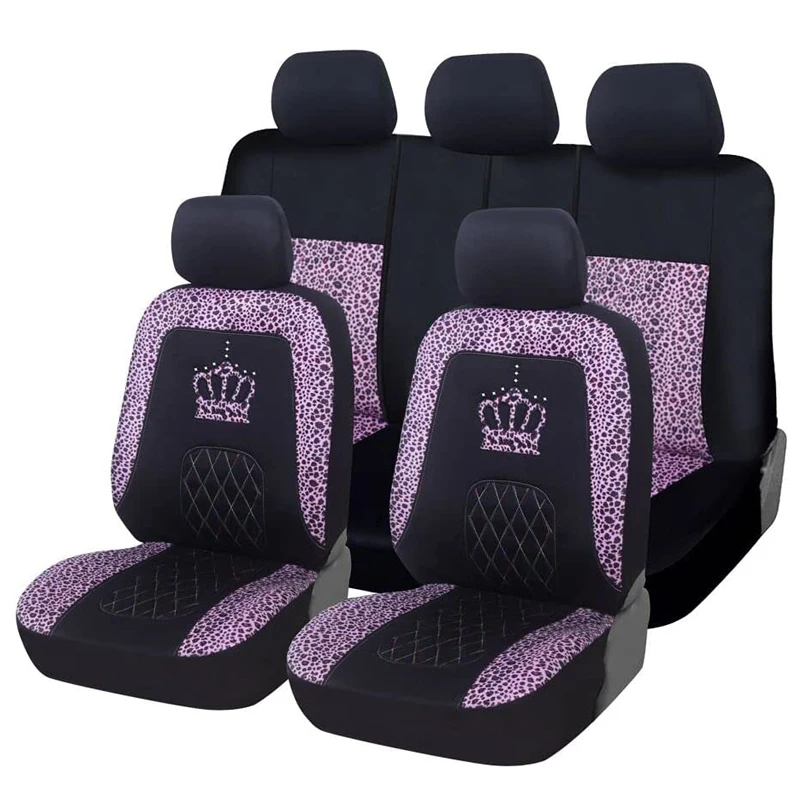 Leopard Print Car Seat Covers,Queen Crown Print Front Bucket Seat Cover,Rear - £41.70 GBP+