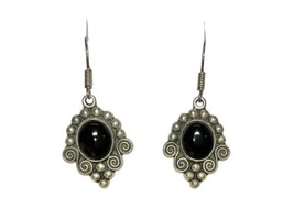 Vintage MWS 925 Sterling Silver Onyx Dangle Earrings Mexico Southwestern Classic - £23.76 GBP