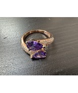 585 14K RG Stamped Rose Gold Grape Pear Cross Over Gemstone Adjustable Ring - $911.17 MXN