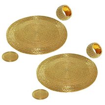 Set of 2 Prisha India Craft Handmade golden Beaded Round Ethnic Placemat/Tablema - £30.07 GBP