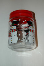 Holiday Winter Snowman Glass Storge Jar Container Plastic Lid - £10.35 GBP