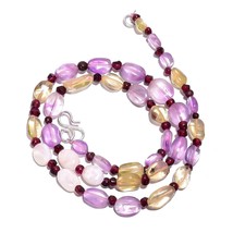 Natural Mozambique Garnet Amethyst Citrine Gemstone Beads Necklace 17&quot; UB-2573 - £7.81 GBP