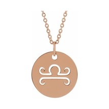 14k Rose Gold Libra Zodiac Sign Disc Necklace with Adjustable Cable Chain - £401.33 GBP