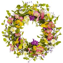18 Inch Spring Summer Wreath For Front Door Artificial Floral Door Wreath With V - £29.70 GBP