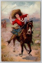 Cowgirl Riding Horse The Belle Of The Plain c1905 Postcard M24 - £10.35 GBP