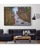 Landscape Original Painting, 28X16&quot;, Forest Scenery Wall Decor, Acrylic ... - £141.06 GBP