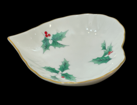 Mikasa Christmas Ribbon Holly Bone China Candy Nut Dish Heart Shape Mult... - $11.88