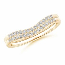 ANGARA Double Row Diamond Contour Wedding Band in 14K Solid Gold - £545.93 GBP