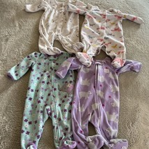 4 Child of Mine Girls Fleece Pajamas Owls Foxes Polar Bear Flowers 0-3 Months - $14.70