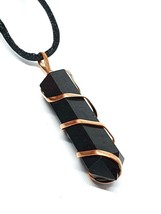 Black Tourmaline Necklace Pendant Copper Wire Wrapped EMF Gemstone Protection - £4.90 GBP