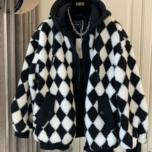 Winter new warm retro checkerd lamb  coat women personality street casual hooded - £90.03 GBP