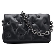 2021 Designer Women Bags Denim Female Thick Chain Bag Soft Black Leather Underar - £31.67 GBP