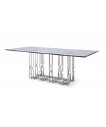 87&quot; Clear And Silver Glass And Stainless Steel Pedestal Base Dining Table - $3,920.51 CAD