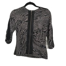 JOSEPH RIBKOFF Womens Jacket Tan Black Stretch Animal Print Full Zip Ruc... - $23.99