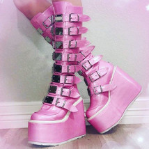 Fashion Women Shoes Motorcycle Boots Super Cute Pink Knee-High Boots With Metal  - £80.50 GBP