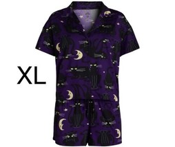 NWT Way to Celebrate 2 Piece Halloween XL Black Cat Moon Spooky Shorty Pajamas - £27.06 GBP