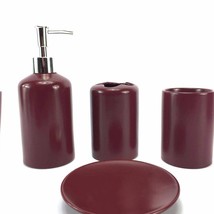 4-Piece Burgundy Ceramic Bathroom Accessories Set - $1,542.22 MXN