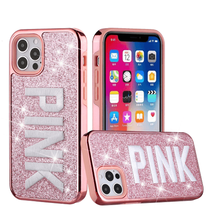 PINK Embroidery Glitter Chrome Hybrid Case for iPhone 12/12 Pro 6.1&quot; PINK - £6.84 GBP
