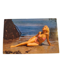 Postcard Beautiful Pin Up Girl In Bikini Relaxing On Beach Chrome Unposted - $6.92