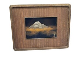 Antique Japan Japanese Metal Painting Art Signed Wood Frame Mountain Gold Silver - £159.87 GBP