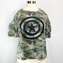 Marvel Freeze Womens Size Small S Cold Shoulder Camo Graphic T-Shirt Cot... - $342.21 MXN