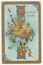 Vintage Easter Postcard Chicks Blue Flowers Pussywillows Gold Border Embossed - £5.53 GBP