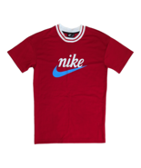 NIKE Men's Swoosh Logo Vintage Spell Out Red Mesh Short Seeve Jersey Sz Small - £23.35 GBP