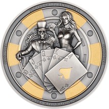 1 Oz Silver Coin 2024 Palau $5 Poker Card Guard Grim Reaper Antiqued Gilded - £164.50 GBP