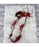 Feather Hoop Earrings Red Black Silver Women&#39;s Extra Long Tassel 18 Inch... - £15.11 GBP