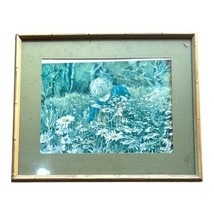 Impressionistic Print  A Girl Child Picking Daisies in a Field of Flowers 21X17 - £51.70 GBP