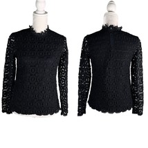 J. McLaughlin Loni Lace Top Small Long Sleeve Black Crochet - £28.11 GBP