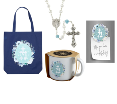Floral Miraculous Medal Gift Set -Coffee Mug, Rosary, Tote Bag &amp; Magnet ... - £23.91 GBP