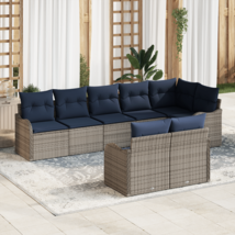 Garden Sofa Set with Cushion 8 pcs Gray Poly rattan - $15,206.84 MXN