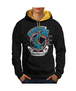 Wellcoda Sharks Gym Workout Mens Contrast Hoodie, Horror Casual Jumper - £31.09 GBP