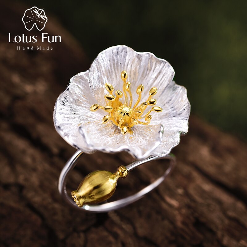 Lotus Fun Real 925 Sterling Silver Adjustable Ring Handmade Designer Fine Jewelr - £38.00 GBP