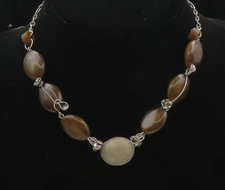 925 Sterling Silver - Vintage Smooth Brown Agate Chain Necklace - NE2876 - £100.58 GBP